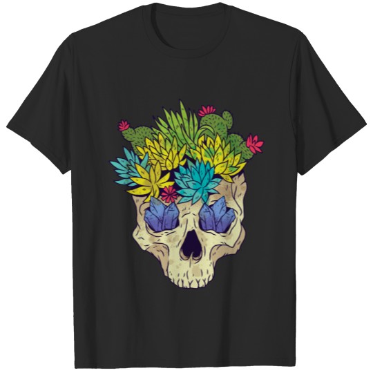 Discover Skull with Crystals and Succulents T-shirt
