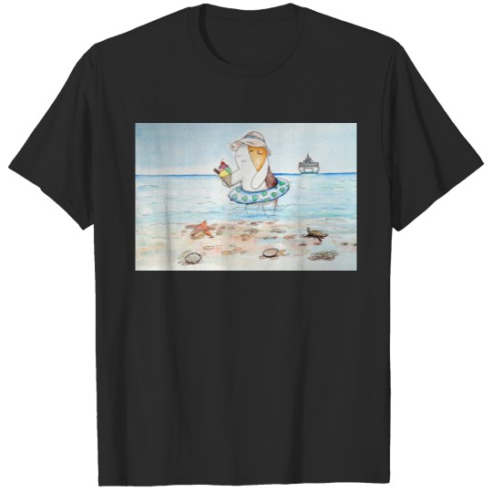 Discover Cutie the Guinea Pig at the Seaside Painting T-shirt
