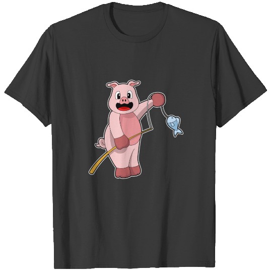 Pig at Fishing with Fishing rod & Fish Sleeveless T-shirt