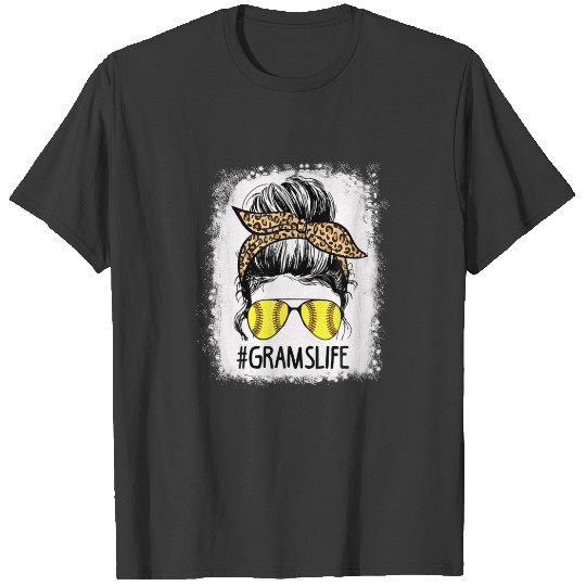 Bleached Softball Grams Life Leopard Messy Bun Gam T-shirt