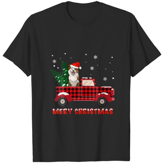 Womens Australian Shepherds Christmas Truck Tree M T-shirt
