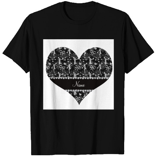 Personalized name black cheerleading damask T-shirt