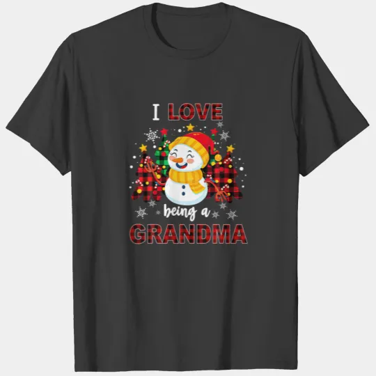I Love Being A Grandma Christmas Snowman Red Plaid T-shirt