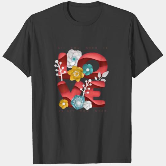Love Word & Blossoms In Realistic Paper Art Plus Size T-shirt