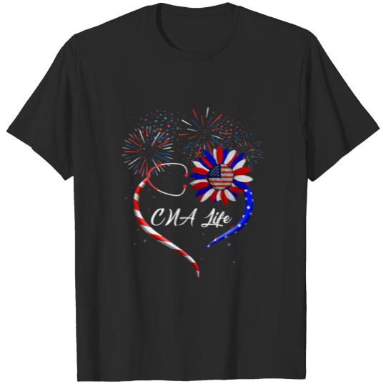 Stethoscope Sunflower Patriotic CNA Life Nurse 4Th T-shirt