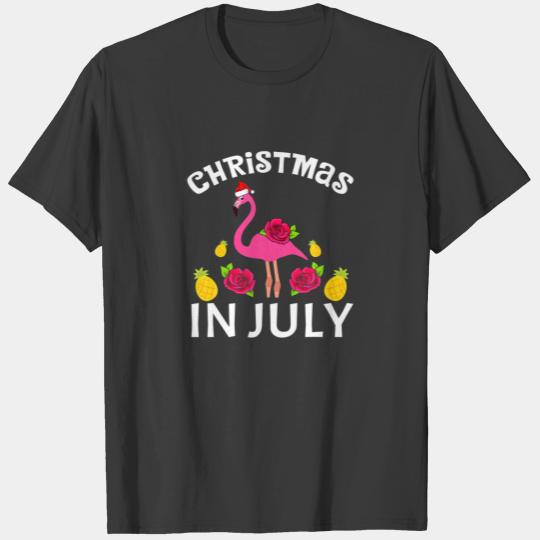 Christmas In July Flamingo Hawaiian Summer Beach V T-shirt