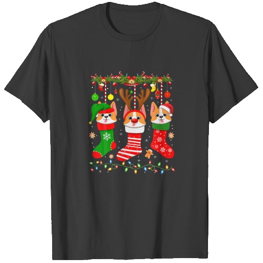 Corgi In Socks Xmas Lighting Santa Hat Corgi Chris T-shirt