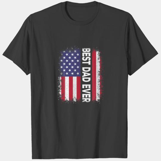 Best Dad Ever Funny Fathers Day US American Flag V T-shirt