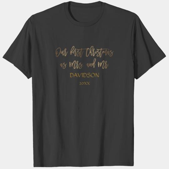 Gold Our First Christmas as Mrs. and Mr. Monogram T-shirt