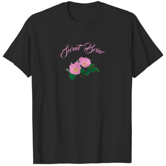 Discover Pink Sweet Briar Botanical Text Digital Art T-shirt