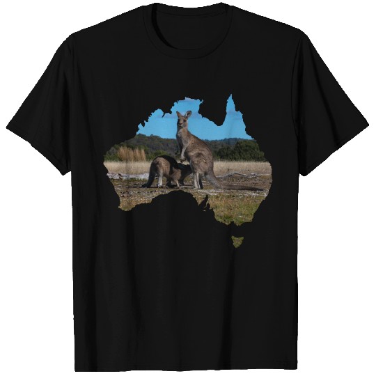 Australia Shape Kangaroo and drinking joey T-shirt