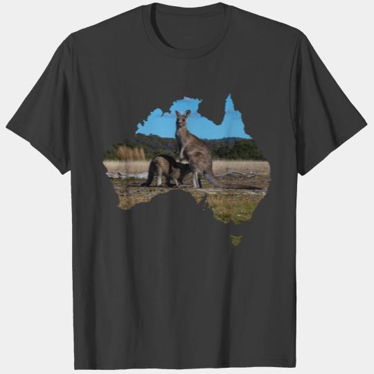 Australia Shape Kangaroo and drinking joey T-shirt