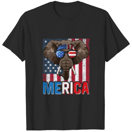 Discover Merica Elephant 4Th Of July Gifts American Flag Fo T-shirt