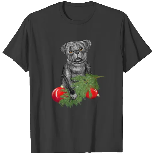 Black Pug Puppy Adorable Christmas Art T-shirt