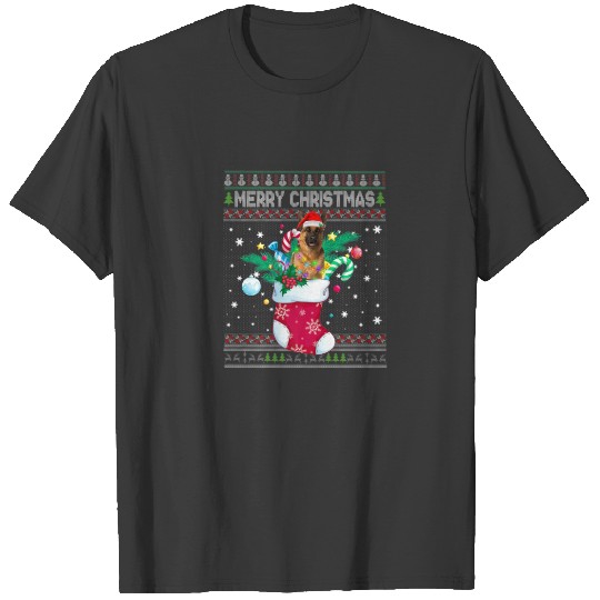 Discover Merry Christmas German Shepherd Dog In Sock Funny T-shirt