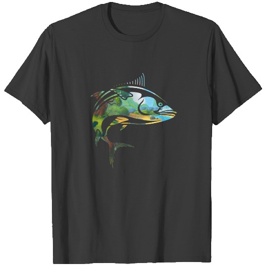 Nature Trout Illustration Vintage Fly Fishing Retr T-shirt