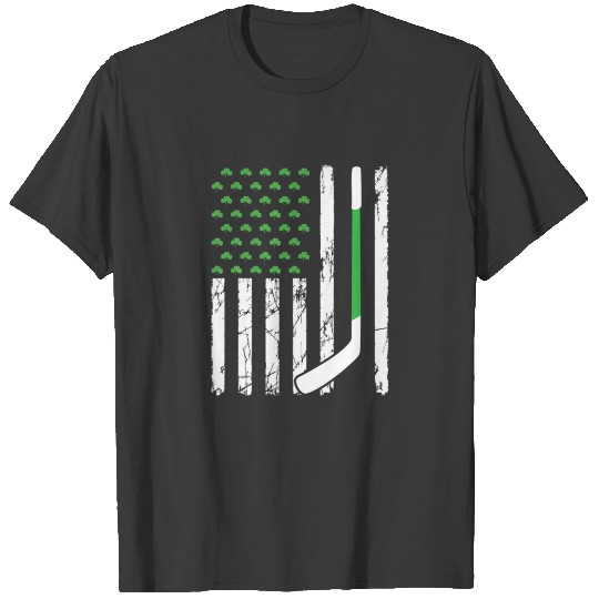 Retro American Flag Hockey Sport St. Patrick's Day T-shirt