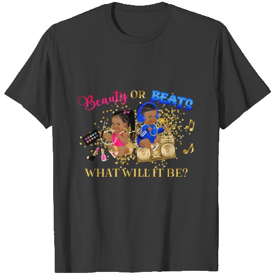 Beauty or Beats Royal Blue Hot Pink Gender Reveal T-shirt