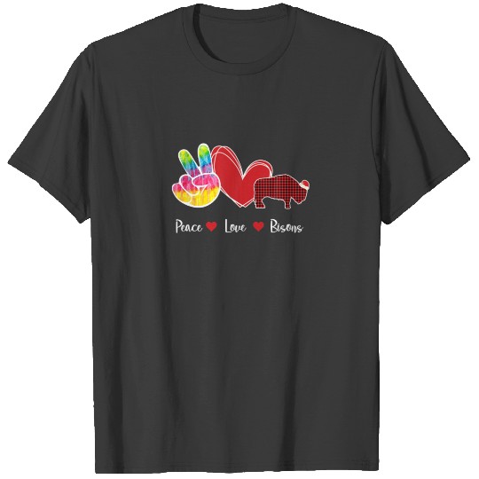 Red Plaid Buffalo Tartan Peace Love Bisons Santa H T-shirt
