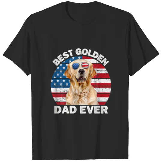 Mens Patriotic Golden Dad American Flag Golden Ret T-shirt