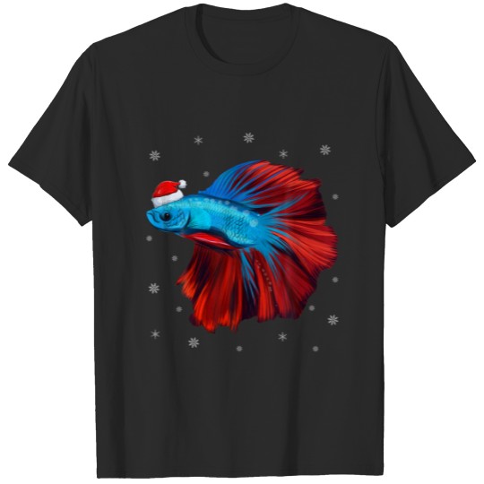 Discover Funny Betta Fish Xmas Lighting Reindeer Hat Betta T-shirt