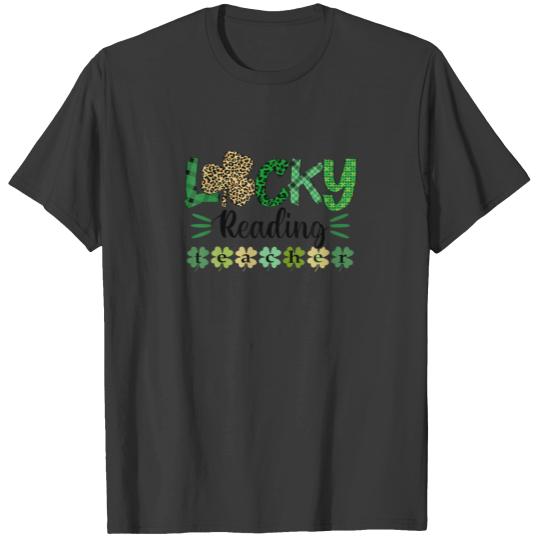 Shamrock Lucky Reading Teacher St Patricks Day Leo T-shirt