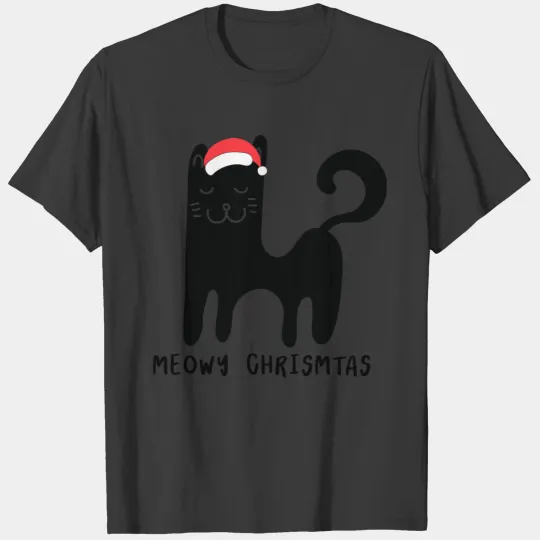 Black Cat With Santa Hat Meowy Christmas T T-shirt