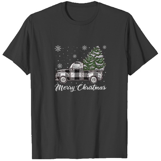 Merry Christmas Tree White Truck Pajama, Plaid Tru T-shirt