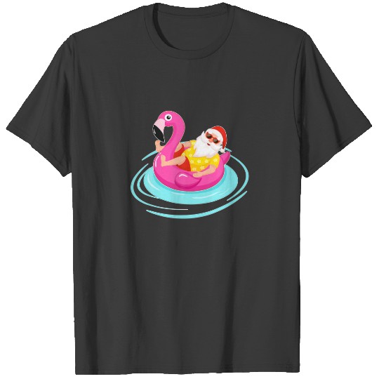 Christmas In July Santa Hawaiian Flamingo Summer S T-shirt