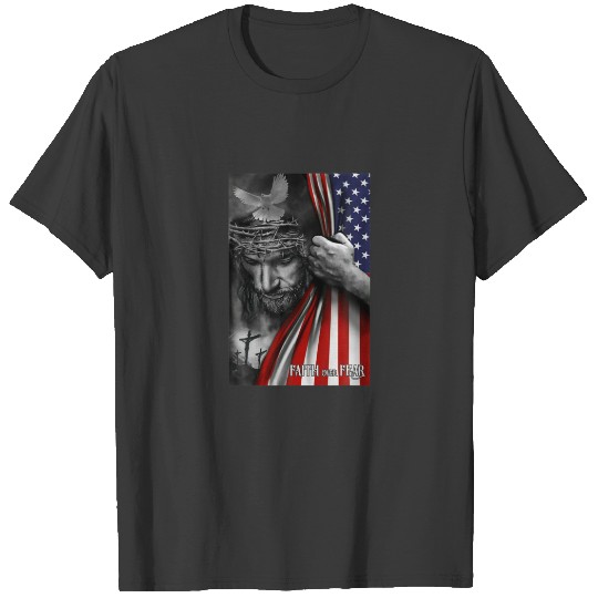 Faith Over Fear, Jesus American Flag Patriot Chris T-shirt