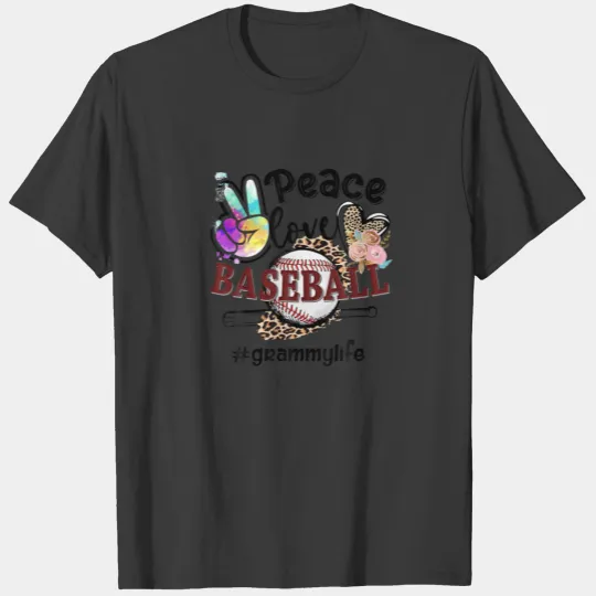 Peace Love Baseball Grammy Life Mom Grandma Leopar T-shirt