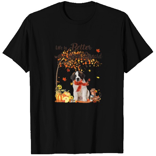Saint Bernard Maple Tree Thanksgiving Day Cute Dog T-shirt
