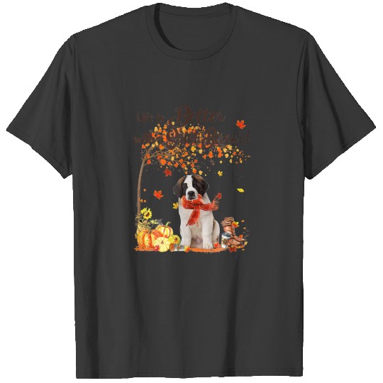 Saint Bernard Maple Tree Thanksgiving Day Cute Dog T-shirt