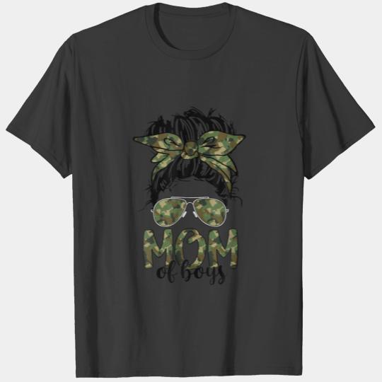 Mom Of Boys Messy Bun Camouflage Glasses Bandana M T-shirt