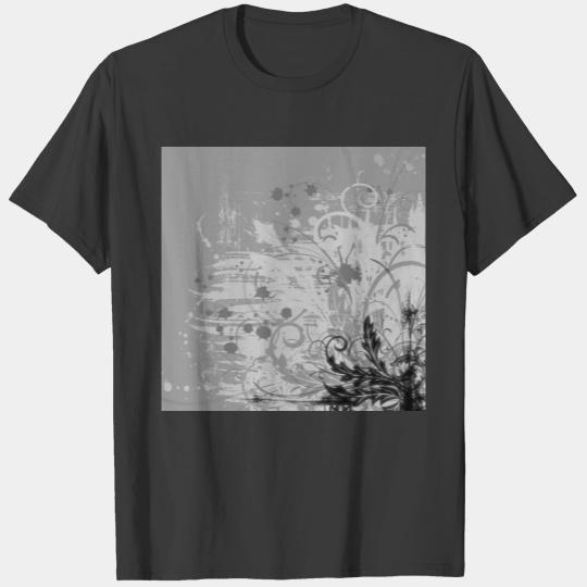 Grunge Floral Design - Light Grey B&W T-shirt