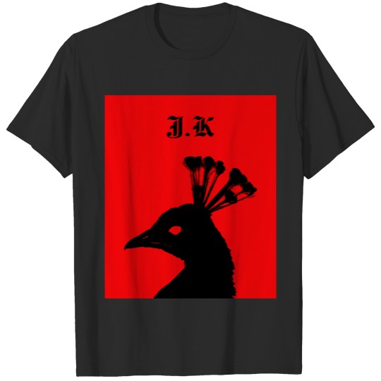 Discover Black Monogram Peacock Modern Red Illustration T-shirt