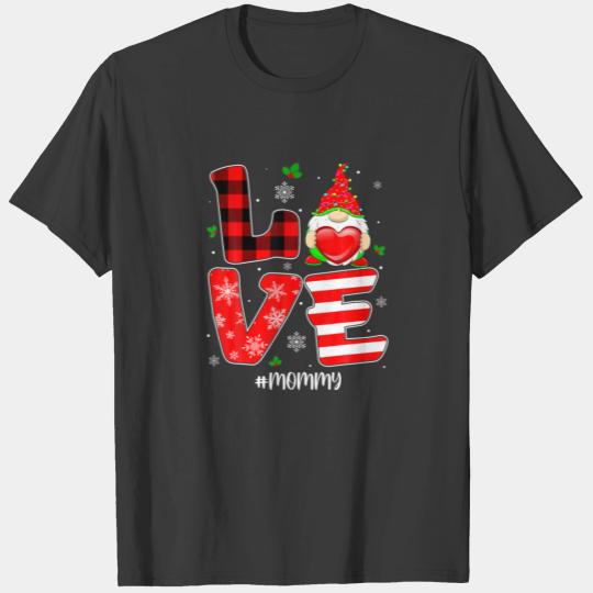 Gnome Love Mommy Heart Red Plaid Christmas Valenti T-shirt
