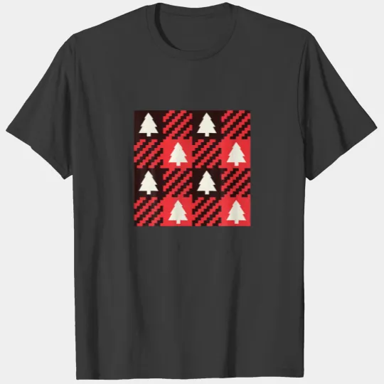 Red Houndstooth Plaid Pattern Merry Christmas Tree T-shirt