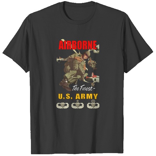 Army - Airborne Poster wi Backgrnd w BadgesV1 T-shirt
