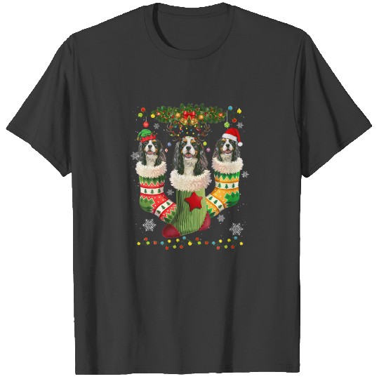 Discover Spaniel Christmas Socks Tree Light Xmas Santa Hat T-shirt