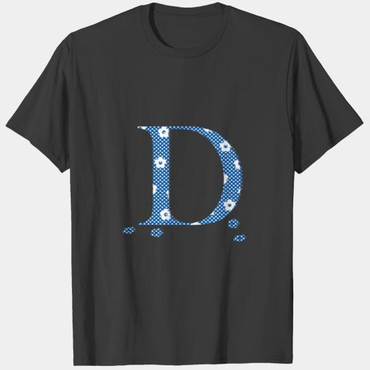 Flower Patterned Letter D (blue & dots) T-shirt