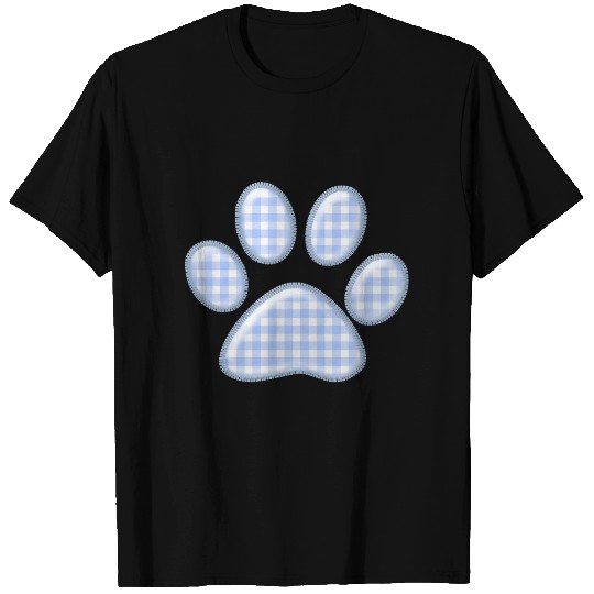 gingham cat paw - blue T-shirt