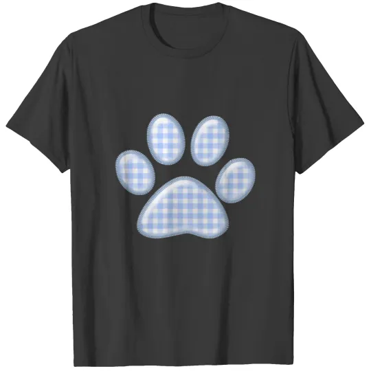 gingham cat paw - blue T-shirt