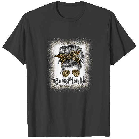 Bonus Mom Life Hair Bandana Glasses Leopard Mother T-shirt