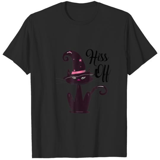 Black Cat With Witch Hat Hiss Off Halloween T-shirt