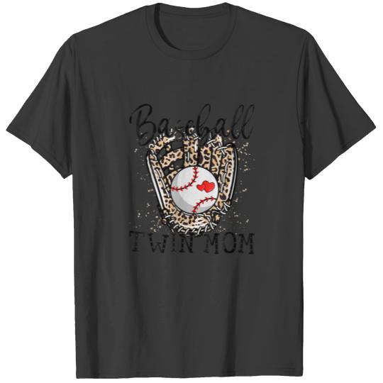 Baseball Twin Mom Leopard Game Baseball Lover Moth T-shirt