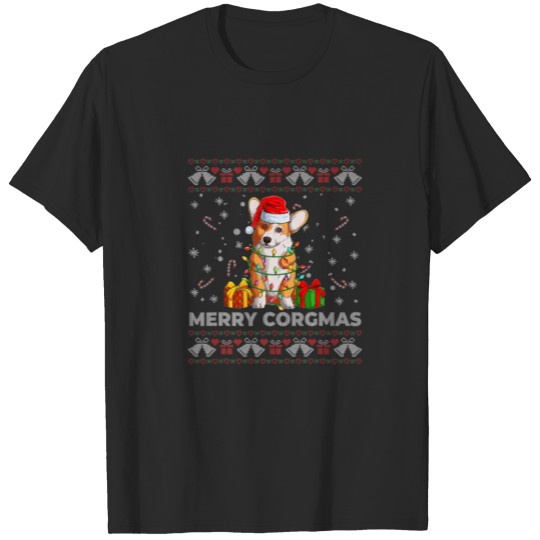 Discover Merry Corgmas Corgi Dog Santa Lights Ugly Christma T-shirt