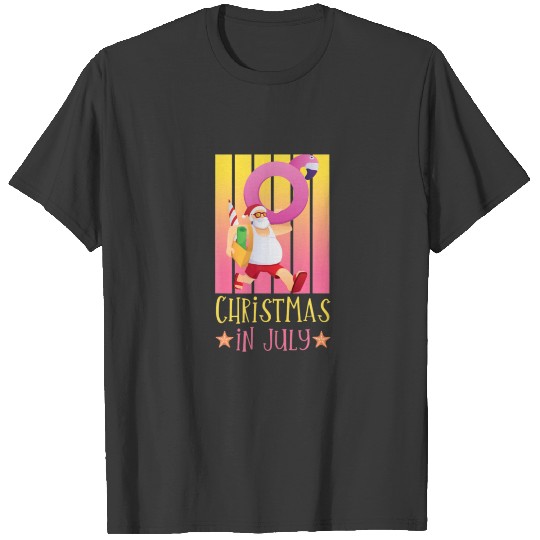 Christmas In July Funny Beach Summer Santa Flaming T-shirt
