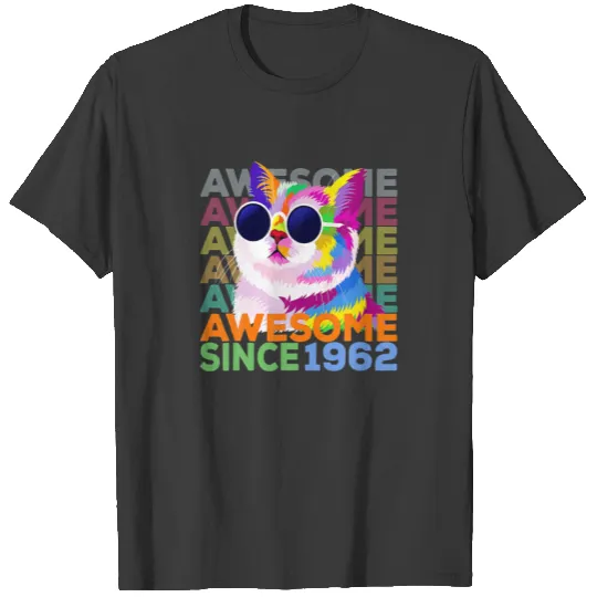 Awesome Since 1962 Funny Cat Lover 60Th Birthday T-shirt