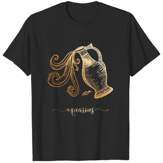 Aquarius Zodiac Gold Monochrome Graphic T-shirt